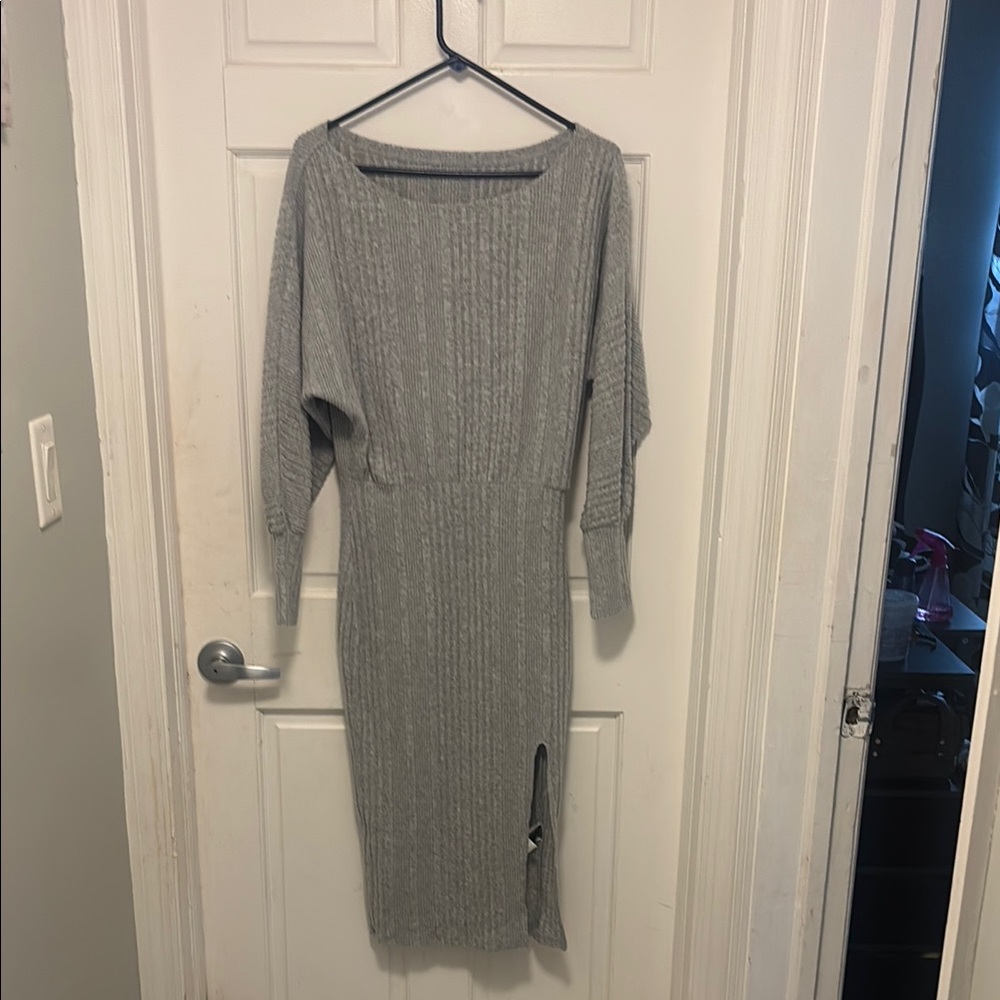 SHEIN Gray Ribbed Sheath Dress with Dolman Sleeves